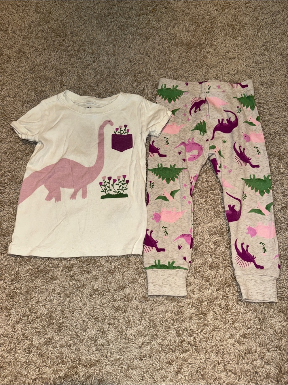 Old Navy Girls Dino Pajama Set in Pink, Purple & Green